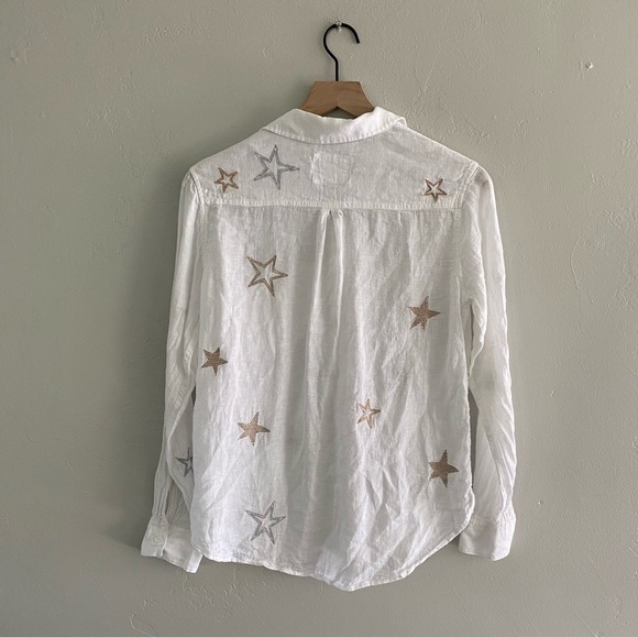 Rails Charli White Rose Gold Embroidered Star Button Down Blouse - Picture 8 of 12